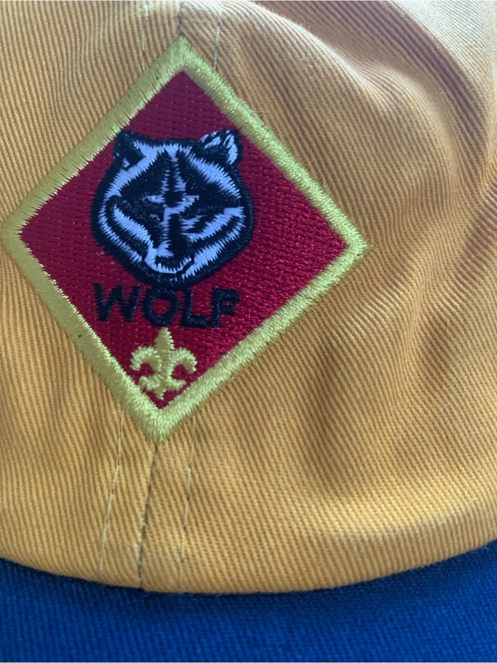 Older Style Wolf Cub Scout  Baseball Uniform Hat Cap BSA Small/Medium Yellow Bl